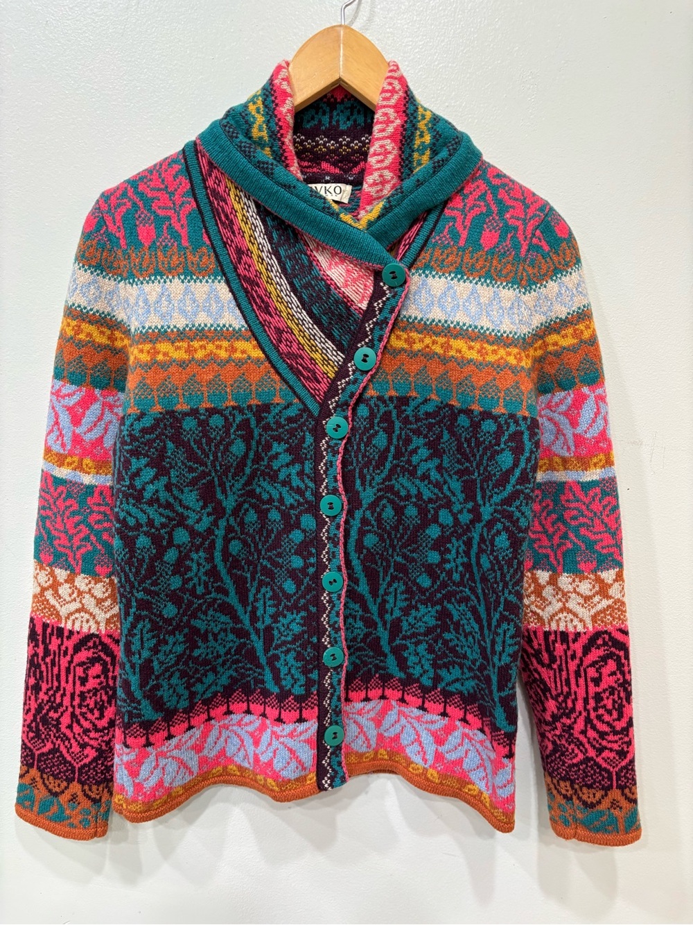 Ivko Shawl Collar Forest Motifs Wool Cardigab Sweater Women’s Size 38 (US Small)